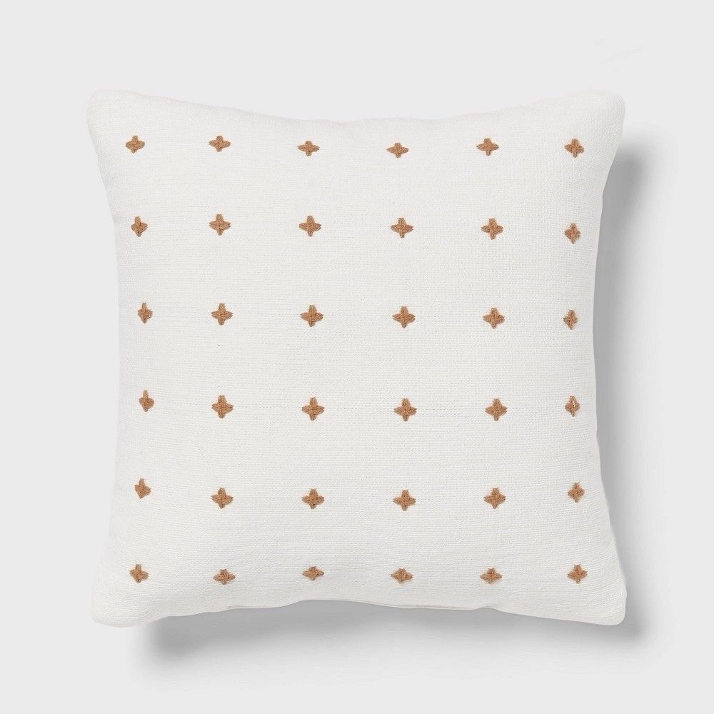 Threshold Stitch Square Edge Pillow Ivory Light Brown Cotton Dobby